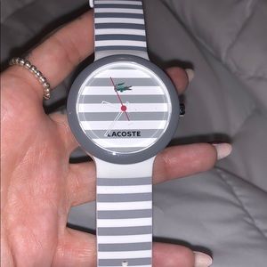 Lacoste white and grey striped watch